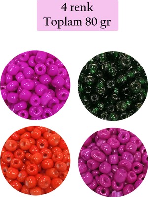 Just Cheap Store Dökme Cam Kum Boncuk Büyük Boy (6/0) 4 mm - 4 Renk - Toplam 80 Gram - BNC414