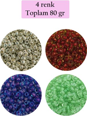 Just Cheap Store Dökme Cam Kum Boncuk (8/0) 3 mm - 4 Renk - Toplam 80 Gram - BNC417