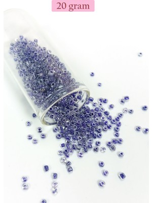 Just Cheap Store Dökme Cam Kum Boncuk (8/0) 3 mm - 20 Gram - Şeffaf Mor Beyaz - BNC181