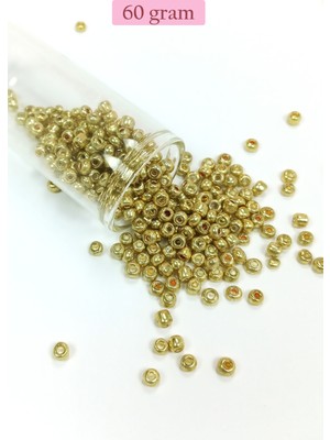 Just Cheap Store Dökme Cam Kum Boncuk Büyük Boy (6/0) 4 mm - 60 Gram - Altın - BNC129