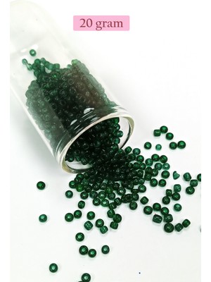 Just Cheap Store Dökme Cam Kum Boncuk (8/0) 3 mm - 20 Gram - Şeffaf Koyu Yeşil - BNC155