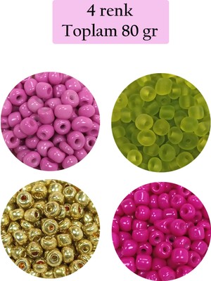 Just Cheap Store Dökme Cam Kum Boncuk Büyük Boy (6/0) 4 mm - 4 Renk - Toplam 80 Gram - BNC412