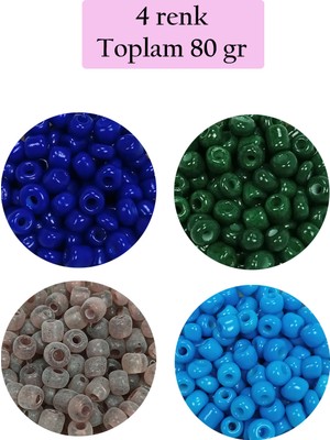 Just Cheap Store Dökme Cam Kum Boncuk Büyük Boy (6/0) 4 mm - 4 Renk - Toplam 80 Gram - BNC415