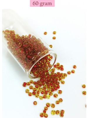 Just Cheap Store Dökme Cam Kum Boncuk (8/0) 3 mm - 60 Gram - Şeffaf Sarı Kırmızı - BNC216