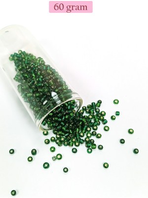 Just Cheap Store Dökme Cam Kum Boncuk (8/0) 3 mm - 60 Gram - Şeffaf Asker Yeşili - BNC218