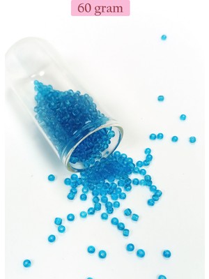 Just Cheap Store Dökme Cam Kum Boncuk (8/0) 3 mm - 60 Gram - Şeffaf Deniz Mavi - BNC221