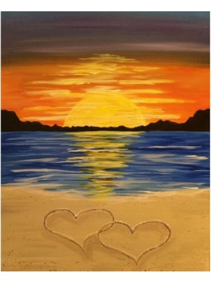 Marsilyan- Kanvas Kumsalda Kalpli Gün Batımı Sayılarla Boyama Seti Rulo