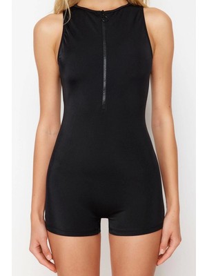 Ersefa Kadın Moda Atma Kap Askılı Boxer Yaka Siyah Halter Yaka Şort Mayo
