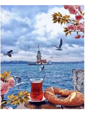 Marsilyan- Kanvas Üsküdar Da Çay Simit Sayılarla Boyama Seti Rulo