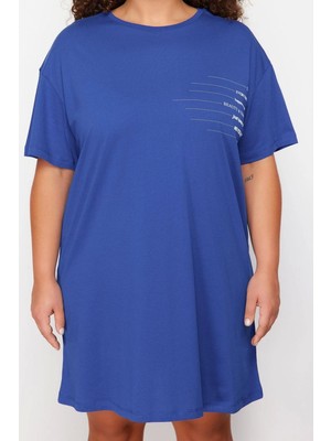 Moda Rahat Günlük Süprem Örme Bisiklet Yaka Kısa Kol T-Shirt Elbise Mini Boy Büyük Beden Elbise