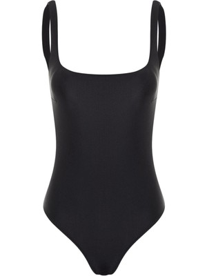 Ersefa Kadın Moda Kapsız Askılı Carmen Yaka Siyah Regular Mayo