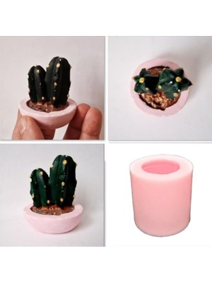 Morlalem Yuvarlak Saksıda 3 Boyutlu 7cm Kaktüs Silikon Kalıp K-1411, Taş Tozu Mum Alçı Kalıbı