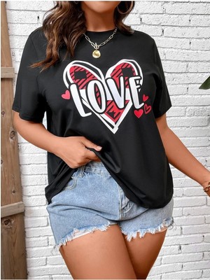Woodroffe Kadın / Kız Siyah Oversize T-Shirt Love Baskılı