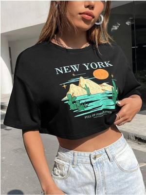 Woodroffe Kadın / Kız Crop Oversize New York Baskılı