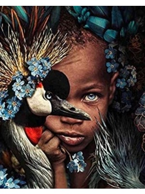 Marsilyan- Kanvas Afrikalı Çocuk ve Kuş Sayılarla Boyama Seti  Rulo