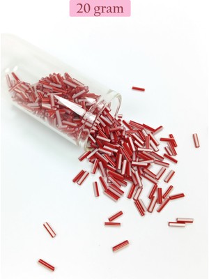 Just Cheap Store Uzun Boru Kesme Boncuk Çap 2mm Uzunluk 10 mm - 20 Gram - Kırmızı Beyaz - BNC239