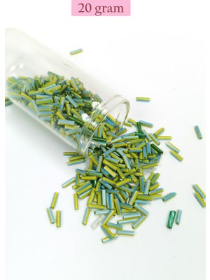 Just Cheap Store Uzun Boru Kesme Boncuk Çap 2mm Uzunluk 10 mm - 20 Gram - Yeşil Mavi - BNC250