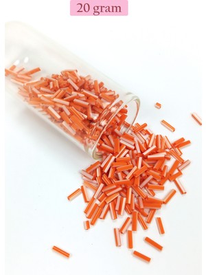 Just Cheap Store Uzun Boru Kesme Boncuk Çap 2mm Uzunluk 10 mm - 20 Gram - Turuncu Beyaz - BNC255