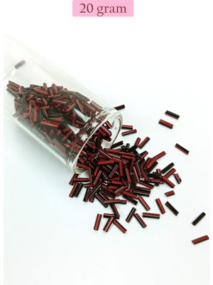 Just Cheap Store Uzun Boru Kesme Boncuk Çap 2mm Uzunluk 10 mm - 20 Gram - Kırmızı Siyah - BNC252