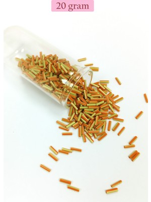 Just Cheap Store Uzun Boru Kesme Boncuk Çap 2mm Uzunluk 10 mm - 20 Gram - Yeşil Turuncu - BNC261