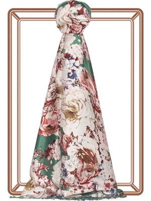 Ipekevi Gül Deryası Desenli Ipek Şal 5932-VERDE