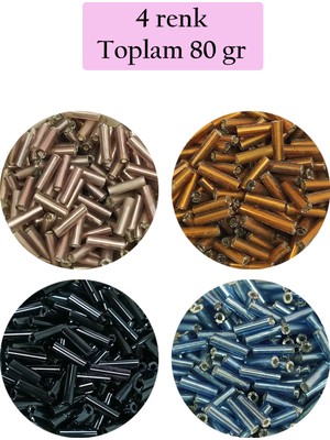 Just Cheap Store Uzun Boru Kesme Boncuk Çap 2mm Uzunluk 10 mm - 4 Renk - Toplam 80 Gram - BNC426