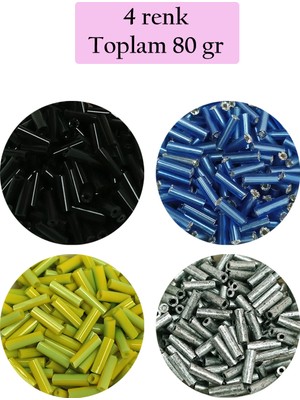 Just Cheap Store Uzun Boru Kesme Boncuk Çap 2mm Uzunluk 10 mm - 4 Renk - Toplam 80 Gram - BNC430