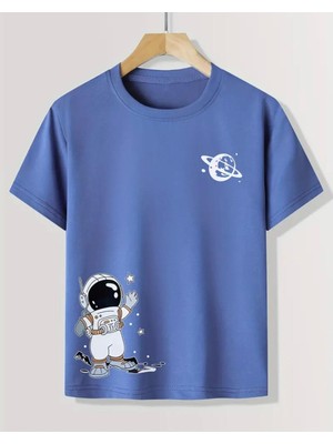 Punıx Kıds  Özel  Üretim  Astronot  Baskılı  Yeni   Stil  Erkek  Çocuk  Ter Tutmayan   Yazlık  T-Shırt