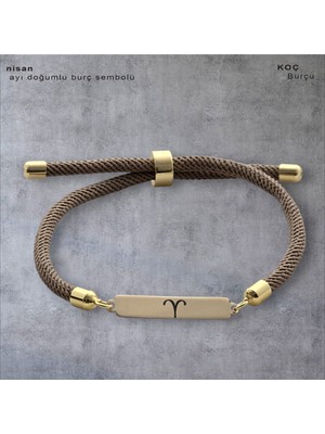 14 Ayar Plakalı Altın Özel Dikdörtgen Figürlü ve Kalp Desenli, Kahve Örgülü Det Ayıyla Astroloji Burçlar Sembollü Bileklik, Astroloji Seven Gençlere ve Ergenlere Özel Bir Hediye!