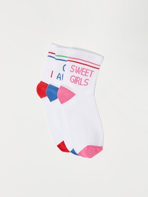 Yazı Baskılı Kız Çocuk Soket Çorap 3'lü