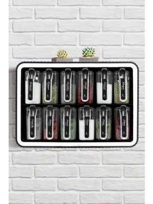 12'li Set 250 ml Kendinden Yapışkanlı Kaşıklı Standlı Baharatlık Düzenleyici