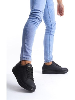 SLW151 Boost Bağcıklı Cilt Erkek Günlük Sneaker Ayakkabı St Siyah