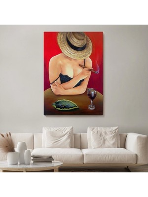 Marsilyan- Şarap ve Puro Içen Seexi Kadın TABLOSU-6018