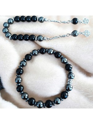 Oniks Hematit Bileklik - Oniks Hematit Zaza Tesbih 2 Adet Doğal Taş