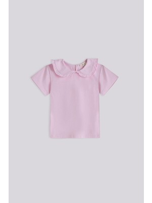 GB Baby Basic Kız Bebek Pembe Tshirt Kısa Kol Pamuklu Rahat Kesim Bebe Yaka