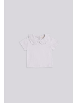 GB Baby Basic Kız Bebek Beyaz Tshirt Kısa Kol Pamuk Bebe Yaka Normal Kesim