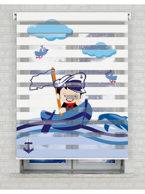 Denizci Çocuk Vektör Baskılı Zebra Perde - Gece Gündüz - Erkek Çocuk Odası Perdesi | Kokusuz Mürekkeple Basılmış  Zebra Perdeler ile Sende Tarzını Yansıt! | 1 Dakikada Pratik Montaj