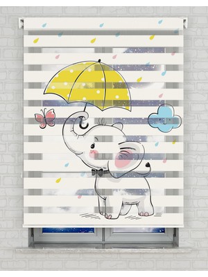 Sevimli Fil Vektör Baskılı Zebra Perde - Gece Gündüz - Bebek Odası Perdesi | Kokusuz Mürekkeple Basılmış  Zebra Perdeler ile Sende Tarzını Yansıt! | 1 Dakikada Pratik Montaj