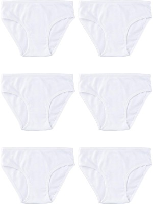 Kız Çocuk Organik Pamuklu Bikini Kesim Düz Basic Ribana Külot 6'lı Paket 5201 Beyaz