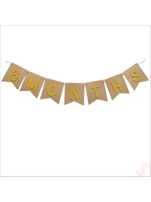 Süsle Bebek ve Parti 6 Months Simli Evalı Kraft Banner, 110 cm  x 17 cm  - Altın