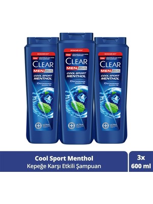 Clear Men Cool Sport Menthol 600 ml x3 Kepeğe Karşı Etkili Şampuan Erkekler İçin Özel Formül
