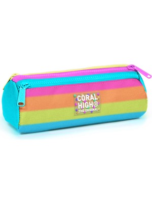 Coral High Kids Renkli Çizgili Üç Bölmeli Kalem Çantası 22086
