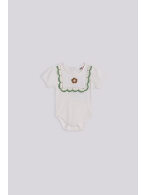 Layette Kız Çocuk Ekru Body Kısa Kol Pamuklu Rahat Giyim Kesimi %95 Pamuk %5 Elastan