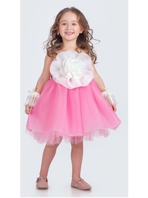 Mnk Baby & Kids Karolin Robası Çiçekli Bilekli Aksesuarlı Kız Çocuk Abiye Elbise M00724