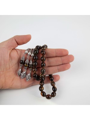 Lapisdo Baltık Kaya 925 Ayar Gümüş Püskül Damla Beyzi Kesim 10 x 13 mm Tesbih (51 gr)