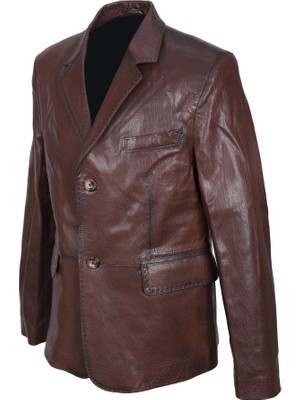 Fındık Renk Punto Dikişli Klasik Spor Bleyzır Deri Çeket