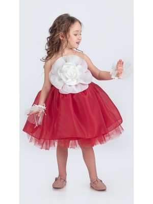 Mnk Baby & Kids Karolin Robası Çiçekli Bilekli Aksesuarlı Kız Çocuk Abiye Elbise M00724