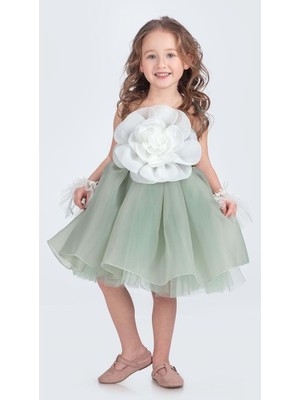 Mnk Baby & Kids Karolin Robası Çiçekli Bilekli Aksesuarlı Kız Çocuk Abiye Elbise M00724