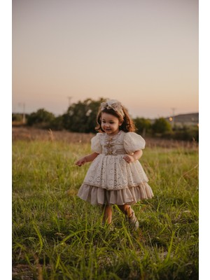 Dantel Işlemeli Prenses Model Kabarık Kız Çocuk ELBISESI_M2405