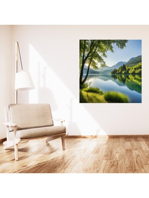 Minimalist Doğa ve Manzara Gökyüzü Dağlar ve Göl Çerçevesiz Pvc Tablo